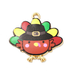 (123L) Белый крем непрозрачный блеск Милые подвески из сплава с принтом, золотой свет, без кадмия, без никеля и без свинца, очарование индейки, огнеупорный кирпич, 26x26x2 мм, отверстие : 2 мм