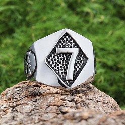 Нержавеющая Сталь Цвет Кольца из нержавеющей стали для мужчин в стиле панк, ромб с номером 316, цвет нержавеющей стали, размер США 7 (12 мм)