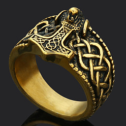 Античное Золото Викинг 304 Кольца из нержавеющей стали для мужчин, якорь с волчьей головой, античное золото , размер США 8 (18.1 мм)