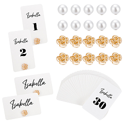 Золотой Карточки для рассадки на стол, цветочные наборы, включает в себя кошелек для монет из искусственной кожи, бумажная пустая карточка, гайки для ушей из АБС-пластика, антибликовые броши-булавки из сплава, золотые, 15.5x15.5 мм