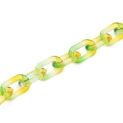 Зелено-Желтый Двухцветные прозрачные акриловые кабельные цепи ручной работы, цепи с быстрыми ссылками, несварные, зеленый желтый, 38.5x23.5x6.5 мм, 39.37 дюйм (1 м)