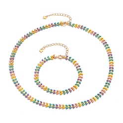 Colorful Brass Enamel Cobs Chains Jewelry Sets, Necklaces & Bracelets, with Spring Ring Clasps, Golden, Colorful, 7-3/8 inch(18.8cm), 17-5/8 inch(44.8cm)