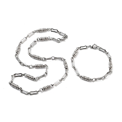 Нержавеющая Сталь Цвет Антикоррозийный 201 комплект из ожерелья и браслетов из нержавеющей стали с овальными звеньями, 304 комплект украшений из нержавеющей стали с застежкой для мужчин и женщин, цвет нержавеющей стали, 23.46 дюйм (596 мм), 8.86 дюйм (225 мм)
