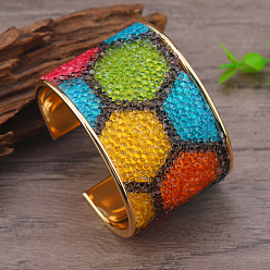 Шестиугольник Цветные железные браслеты-манжеты с узором из страз для женщин, золотой свет, шестиугольник, внутренний диаметр: 2-1/2 дюйм (6.2 см), 48 мм