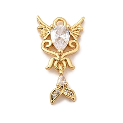 Прозрачный Латунные микро проложить кубического циркония подвески, форма хвоста, без никеля , реальный 18 k позолоченный, прозрачные, 23x12x4 мм, отверстие : 1.6 мм