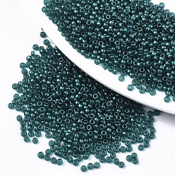 Teal Frosted Opaque Glass Seed Beads, Fit for Machine Eembroidery, Baking Paint, Round, Teal, 2.5x1.5mm, Hole: 1mm, about 20000pcs/bag