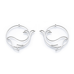 Настоящее золото 18K 201 подвески из нержавеющей стали, полый, кольцо с дельфином, реальный 18 k позолоченный, 33x33x1 мм, отверстие : 1.4 мм