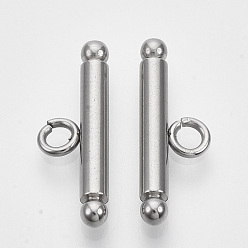 Stainless Steel Color Non-Tarnish 201 Stainless Steel Toggle Clasps Parts, Stainless Steel Color, Bar: 21x7.5x3mm, Hole: 2.5mm