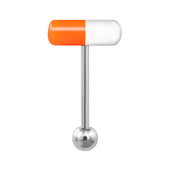 Коралловый Капсула 304 прямая штанга из нержавеющей стали и акрила 15 калибровочные кольца для пирсинга языка для женщин и мужчин, цвет нержавеющей стали, коралл, 14 мм, штифты : 1.6 мм