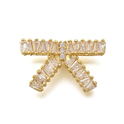 Настоящее золото 18K Стойка покрытие латунь прозрачный кубический цирконий бант соединительные подвески, долговечный, без свинца и без кадмия, реальный 18 k позолоченный, 14x22x7 мм, отверстие : 1.4 мм