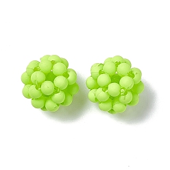 Lawn Green Handmade Plastic Woven Beads, Frosted Round, Lawn Green, 15mm, Hole: 3mm