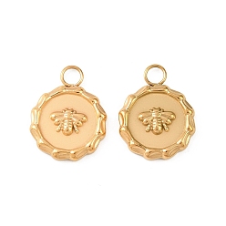Настоящее золото 18K 304 подвески из нержавеющей стали, плоский круг с подвесками в виде пчелы, ионное покрытие (ip), реальный 18 k позолоченный, 15x3 мм, отверстие : 3 мм