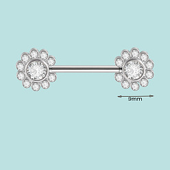 Нержавеющая Сталь Цвет 304 Кольца для сосков из нержавеющей стали с кристаллами и стразами, цвет нержавеющей стали, 9 мм