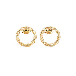 Real 14K Gold Plated Ion Plating(IP) 304 Stainless Steel Hollow Ring Stud Earrings for Woman, Real 14K Gold Plated, 15mm, Pin: 0.7mm