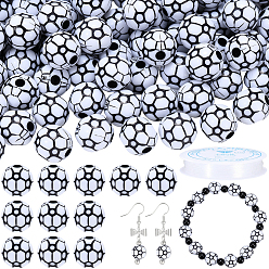 Football 200шт акриловые бусины, ремесло бусы, спортивные мячи, с 1рулонной эластичной кристаллической нитью, футбол, 11.3x10.7 мм, отверстие : 3 мм