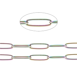 Rainbow Color Ионное покрытие (ip) 304 цепи для канцелярских скрепок из нержавеющей стали, пайки, с катушкой, Радуга цветов, 10x2.5x0.5 мм, около 32.8 футов (10 м) / рулон