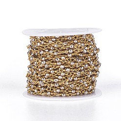 Raw(Unplated) Handmade Non-magnetic Synthetic Hematite Beaded Chains, Unwelded, with Brass Findings, with Spool, Faceted, Round, Tan, Raw(Unplated), 3mm, about 32.8 Feet(10m)/roll