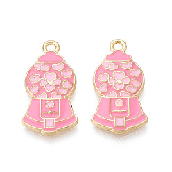 Pink Подвески из эмали и сплава, Брелоки в форме сердца для автомата с жевательной резинкой, золотые, без кадмия, без никеля и без свинца, розовые, 25x13x2.5 мм, отверстие : 1.8 мм