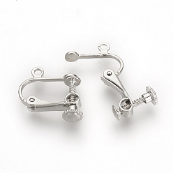 Platinum Brass Screw Clip-on Earring Findings, Spiral Ear Clip, Platinum, 15x17x5mm, Hole: 1.5mm