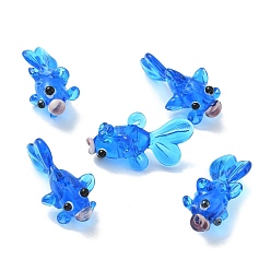 Синий Бусины лэмпворк , золотая рыбка, синие, 25~35x15.5x16 мм, отверстие : 1.7 мм