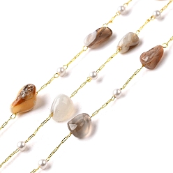 (946FM) Цитрин матовый с зеленой подкладкой Цепочки из бусин ручной работы из натурального ботсванского агата., пайки, с бусинами из АБС-пластика и фурнитурой из латуни с покрытием из стойки, долговечный, без свинца и без кадмия, с катушкой, реальный 18 k позолоченный, 4~7x6~12x3~5 мм