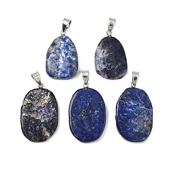 Ляпис-Лазурь Природный лазурит подвески, овальные подвески с железными застежками-кнопками, платина, 29~35.5x19~23.5x5.5~6.5 мм, отверстие : 7.5x4.5 мм