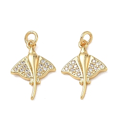 Fish High Polished Ocean Brass Micro Pave Clear Cubic Zirconia Pendants, Sea Animals Charms, Golden, Fish, 16x11x2.5mm, Hole: 2.5mm