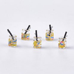 Светло-хаки Стеклянные подвески для бутылок, со смолой и полимерной глиной, пластиковые и железные находки, сок, платина, светлый хаки, 18~23x11~14x11 мм, отверстие : 1.8 мм