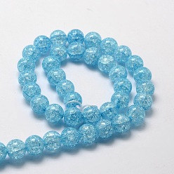 Sky Blue Crackle Glass Round Beads Strands, Sky Blue, 12mm, Hole: 1mm, about 33pcs/strand, 15 inch