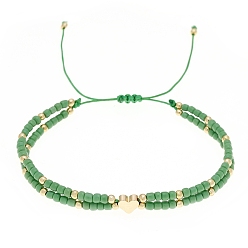 Морско-зеленый Стеклянные плетеные браслеты из бисера, регулируемый браслет из латуни в форме сердца, цвета морской волны, 6-1/4~10-1/4 дюйм (16~26 см)
