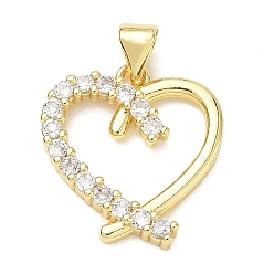Clear Brass Micro Pave Cubic Zirconia Pendants, Heart Charms, Lead Free & Cadmium Free, Long-Lasting Plated, Rack Plating,Real 18K Gold Plated, Clear, 19x18x3mm, Hole: 5x3.5mm