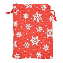 Красный Рождественские тематические пакеты для упаковки из мешковины, шнурок сумки, снежинка узор, красные, 17.6x13x0.4 см