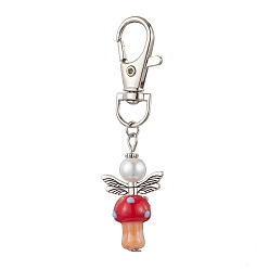 (123L) Белый крем непрозрачный блеск Ангел-гриб, стеклянные жемчужины и подвесные украшения из лампворка, сплав поворотные застежки-лобстеры подвески для украшения сумки рюкзака, огнеупорный кирпич, 72~73 мм