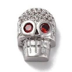 Платина Стойка в форме черепа, покрытие из латуни с бусинами из кубического циркония, без кадмия и без свинца, долговечный, платина, 13x9x6.5 мм, отверстие : 2.5x2.5 мм