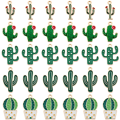Mixed Color 40Pcs 5 Styles Alloy Enamel Pendants, Cactus, Light Gold, Mixed Color, 19~25.5x10~17x1.5~3.5mm, Hole: 1.6~1.8mm, 8pcs/style