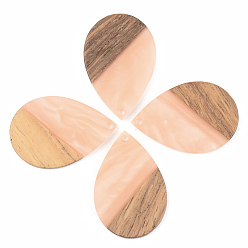 Легкий Лосось Подвески из непрозрачной смолы и ореха, слеза, светлый померанцевый, 35.5x24.5x3 мм, отверстие : 2 мм