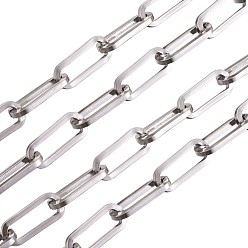Stainless Steel Color 304 Stainless Steel Paperclip Chains, Flat Oval, Drawn Elongated Cable Chains, with Spool, Unwelded, Stainless Steel Color, Link: 18x7x1.6mm, about 32.8 Feet(10m)/roll