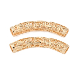 Настоящее золото 18K Полые латунные трубчатые бусины, без кадмия, без никеля и без свинца, изогнутая трубка, реальный 18 k позолоченный, 48x14x8.5 мм, отверстие : 6 мм