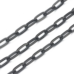 Black Eco-friendly Spray Painted Handmade Brass Paperclip Chains, Flat Oval, Soldered, with Spool, Black, 12.5x6.5x1.5mm, 32.8 feet(10m)/roll