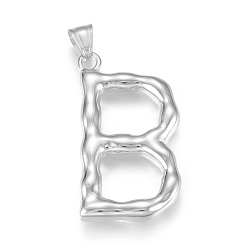 Letter B Устойчивые к потускнению 304 подвески из нержавеющей стали, бамбуковая буква, цвет нержавеющей стали, letter.b, 47.5x25.5x6 мм, отверстие : 5x8 мм