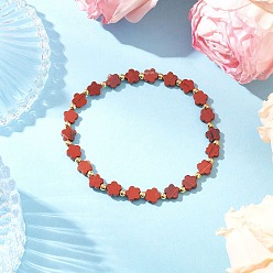 Красный Камень Браслеты из натуральной красной яшмы для женщин, цветка сливы, с латунной бисера, внутренний диаметр: 2-1/8 дюйм (5.5 см)