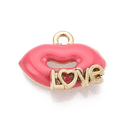 Pink Подвески из эмали и сплава, талисманы любви для губ, золотые, без кадмия, без никеля и без свинца, розовые, 14x17.5x4.5 мм, отверстие : 2 мм