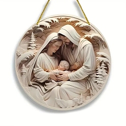 Античный Белый Плоские круглые с рождением джусес акриловые подвесные украшения, старинный белый, Кулон : 150 мм