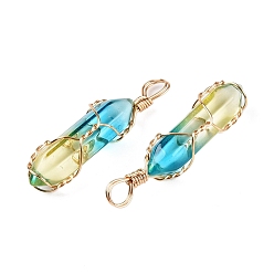 Темно-Голубой Подвески lampwork, формы пуль, обмотанных медной проволокой, граненые, золотые, глубокое синее небо, 43x10.5x11.5 мм, отверстие : 4~5x5.5 мм