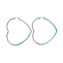 Rainbow Color Серьги из 304 нержавеющей стали, гипоаллергенные серьги, сердце, Радуга цветов, 12 датчик, 67x58x2 мм, штифты : 1x0.6 мм