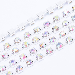 Хрусталь AB Цепочки из стразов, латунь , горный хрусталь чашка цепи, серебряный цвет гальваническим, хрусталь AB, 2.3~2.4 мм, о 10 ярдов / пачка