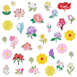 (52) Непрозрачная лаванда 36 шт. цветок полиэстер компьютерная вышивка ткань приклеивание/пришивание заплатки, аксессуары для костюма, аппликация, разноцветные, 19.5~49.5x20.5~56.5x1.5~2 мм