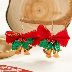 Christmas Bell Серьги-подвески из искусственной кожи и смолы, золотые, Рождественский колокольчик, 50x48 мм
