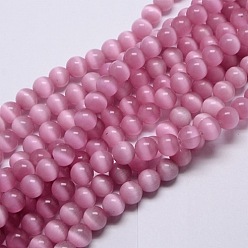 Pink Розовый цвет кошачий глаз круглые бусины, 10 мм, отверстие : 0.8 мм, около 39 шт / нитка, около 15 дюйм / прядь