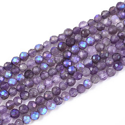 Аметист Нити из натуральных аметистовых бусин с покрытием цвета AB, граненый стол ограненный круглый, 2~3 мм, отверстие : 0.5~0.6 мм, около 162~228 шт / нитка, 15.35~15.75'' (39~40 см)